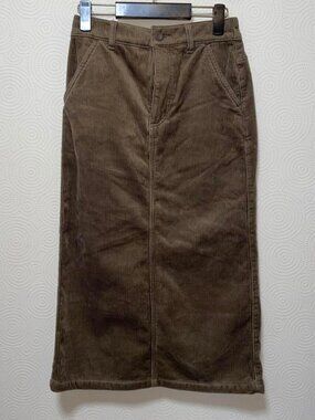 Voiela Women's Khaki Corduroy Pencil Skirt with Fleece Lining Size M